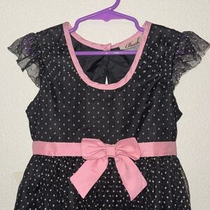 Black and Pink Polka Dot Kids Formal Dress